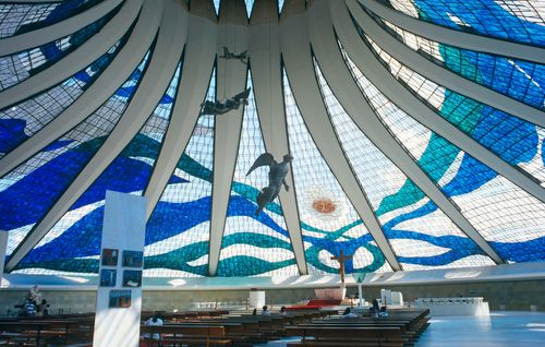 The Cathedral of Brasilia was designed by Oscar Niemeyer. Brazilia, Distrito Federal, Brazil. 